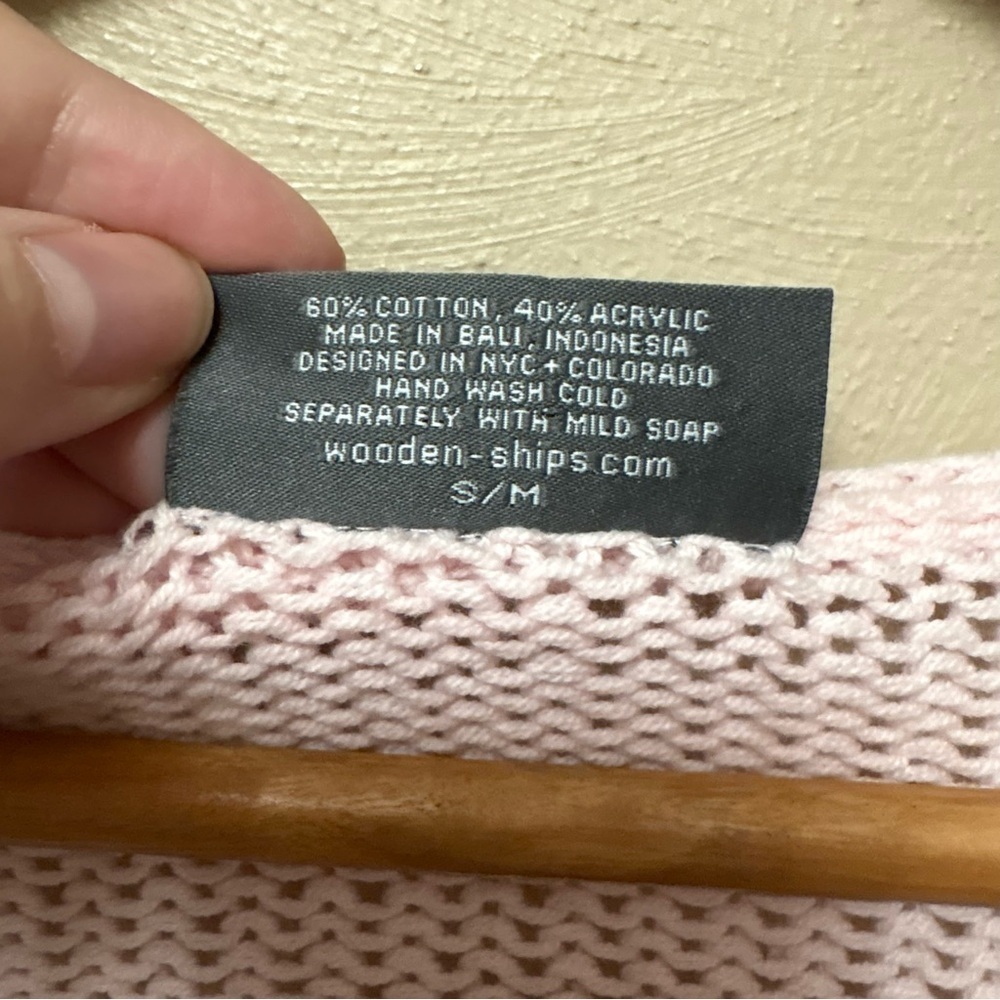 Wooden Ships Paulo Buendia Skull and Red Rose Light Knit Pink Sweater Size S / M - Picture 6 of 6